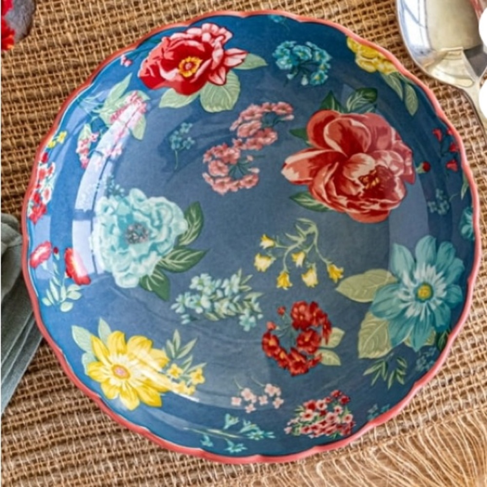 Pioneer woman fancy flourish pasta Floral Blue 4 pcs new